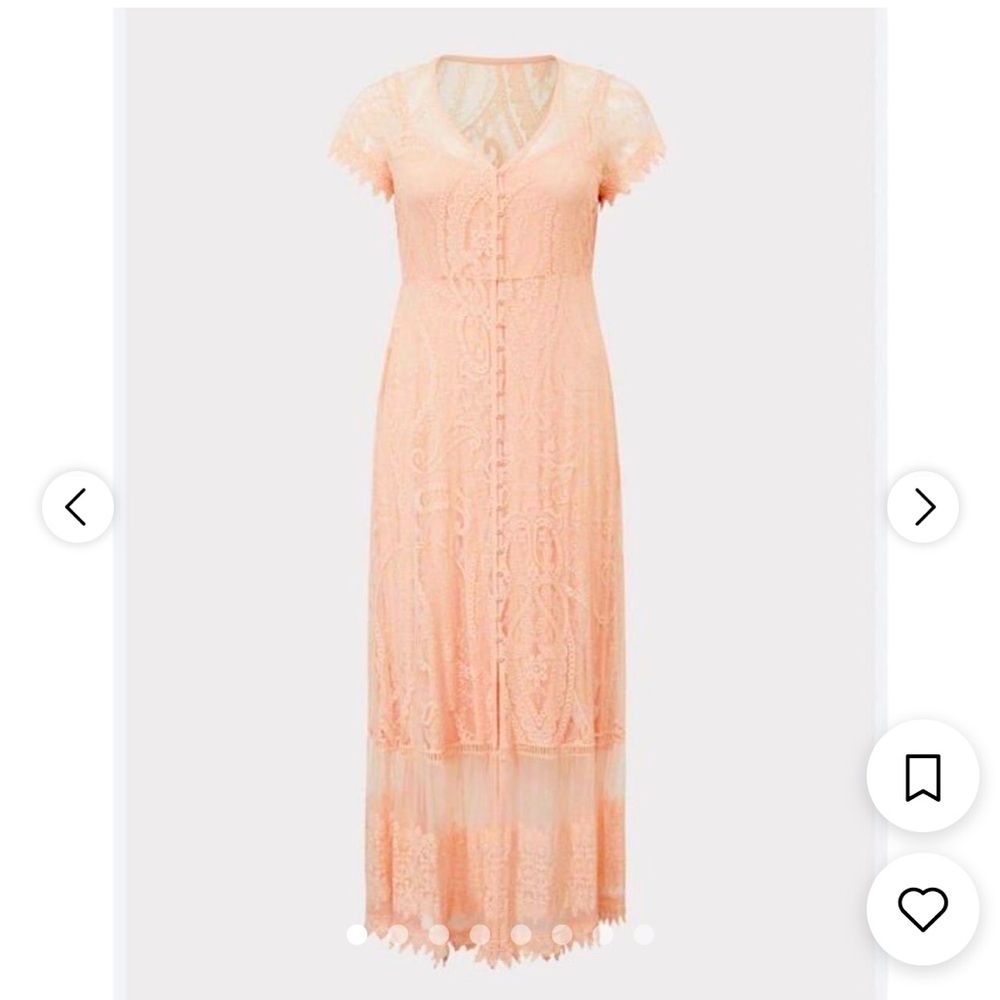 Peach Long maxi lace dress - size 3